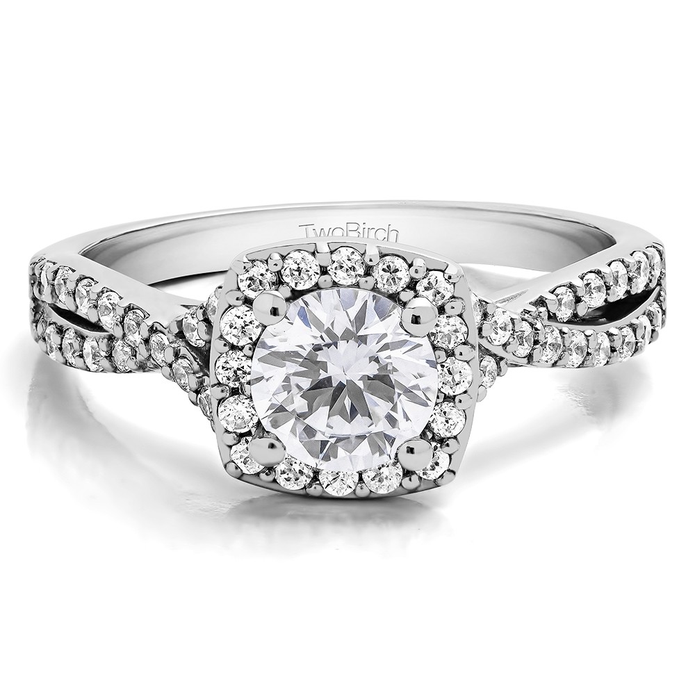 1 Carat Round Halo Twisted Shank Engagement Ring