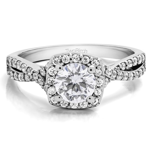 1 Carat Round Halo Twisted Shank Engagement Ring