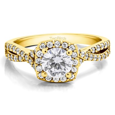 1 Carat Round Halo Twisted Shank Engagement Ring