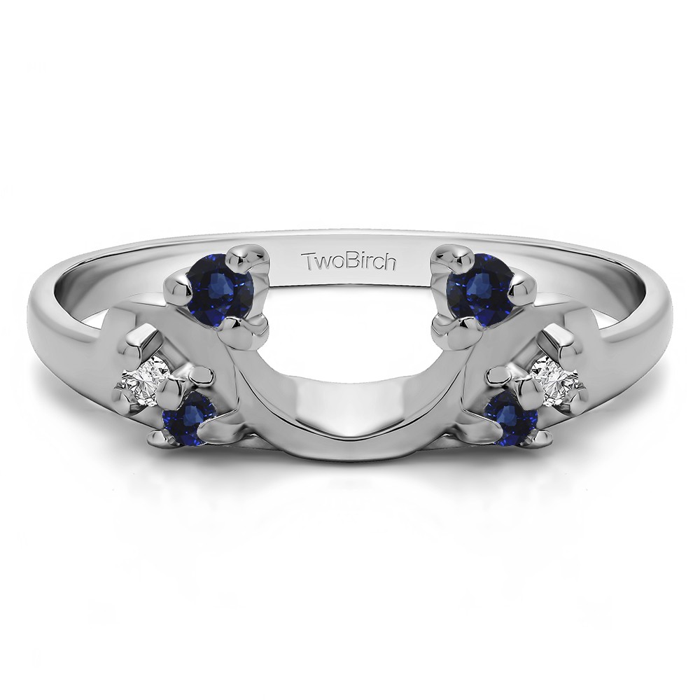 0.12 Ct. Sapphire and Diamond Bypass Shared Prong Six Stone Ring Wrap