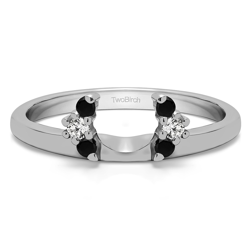 0.13 Ct. Black and White Round Half Round Halo Ring Wrap