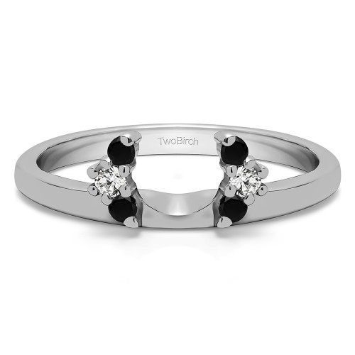 0.13 Ct. Black and White Round Half Round Halo Ring Wrap