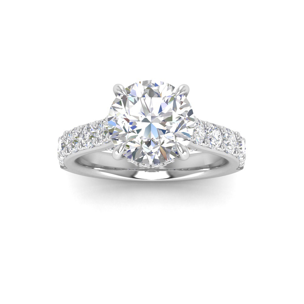 1 Ct Round Moissanite Secret Halo Classic Engagement Ring with Accent Diamonds