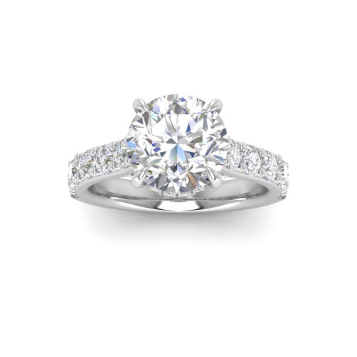1 Ct Round Moissanite Secret Halo Classic Engagement Ring with Accent Diamonds