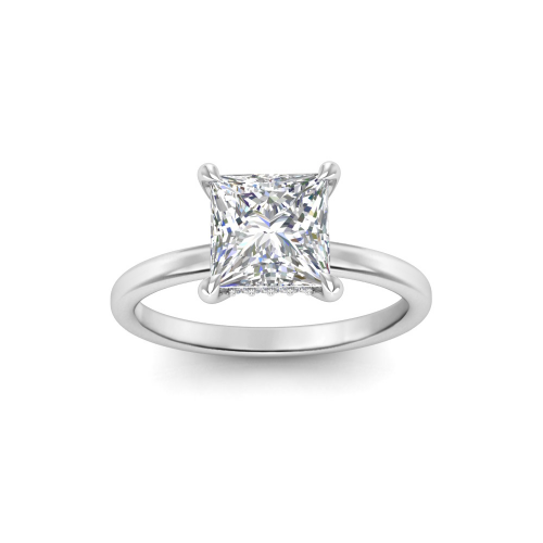 1 Ct Princess Moissanite Secret Halo Engagement Ring