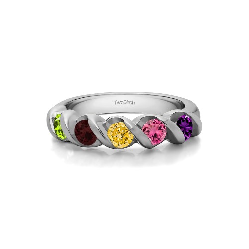 Genuine Birthstone Five Stone Swirl Set Wedding Band (0.48 Carat)