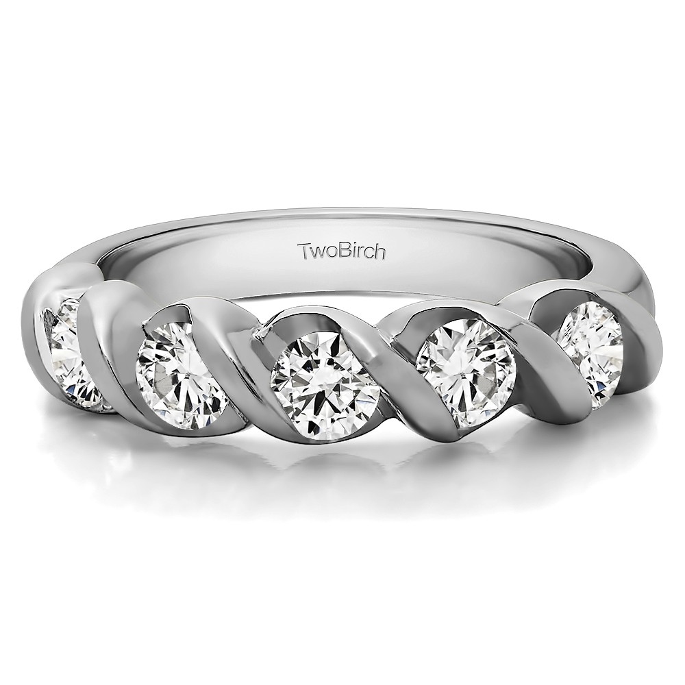 1 Carat Five Stone Swirl Set Wedding Band