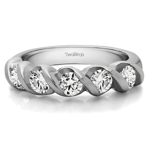 0.25 Carat Five Stone Swirl Set Wedding Band