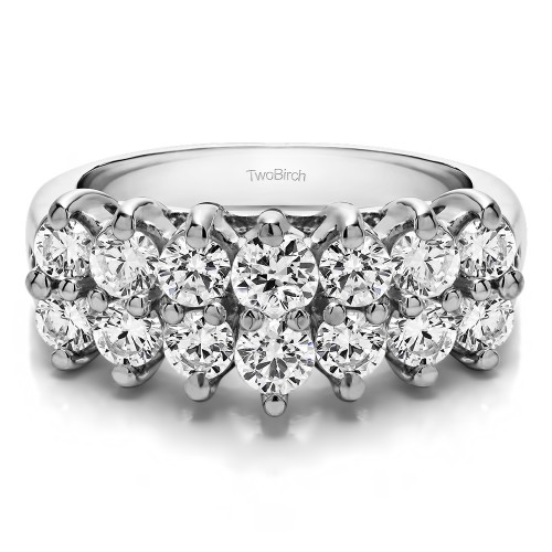 0.25 Carat Double Row Double Shared Prong Raised Wedding Ring