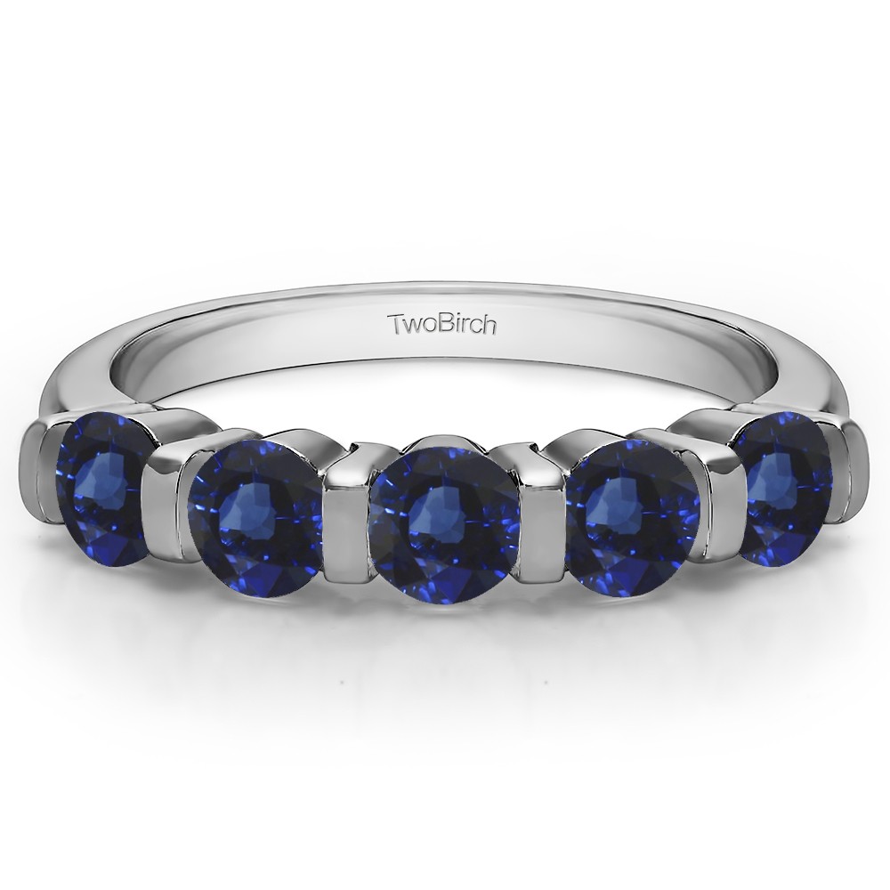 0.25 Carat Sapphire Five Stone Bar Set Wedding Band