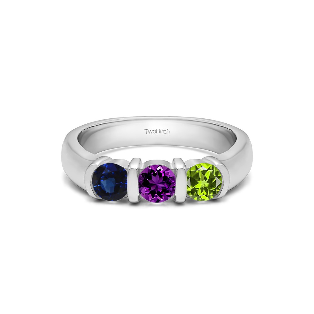 Genuine Birthstone Three Stone Bar Set Wedding Ring(0.48 Carat)
