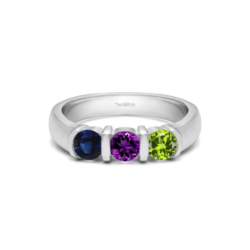 Genuine Birthstone Three Stone Bar Set Wedding Ring(0.48 Carat)