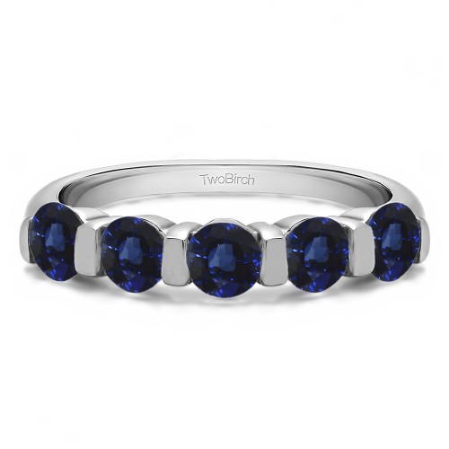 0.33 Carat Sapphire Five Stone Wide Bar Set Wedding Band