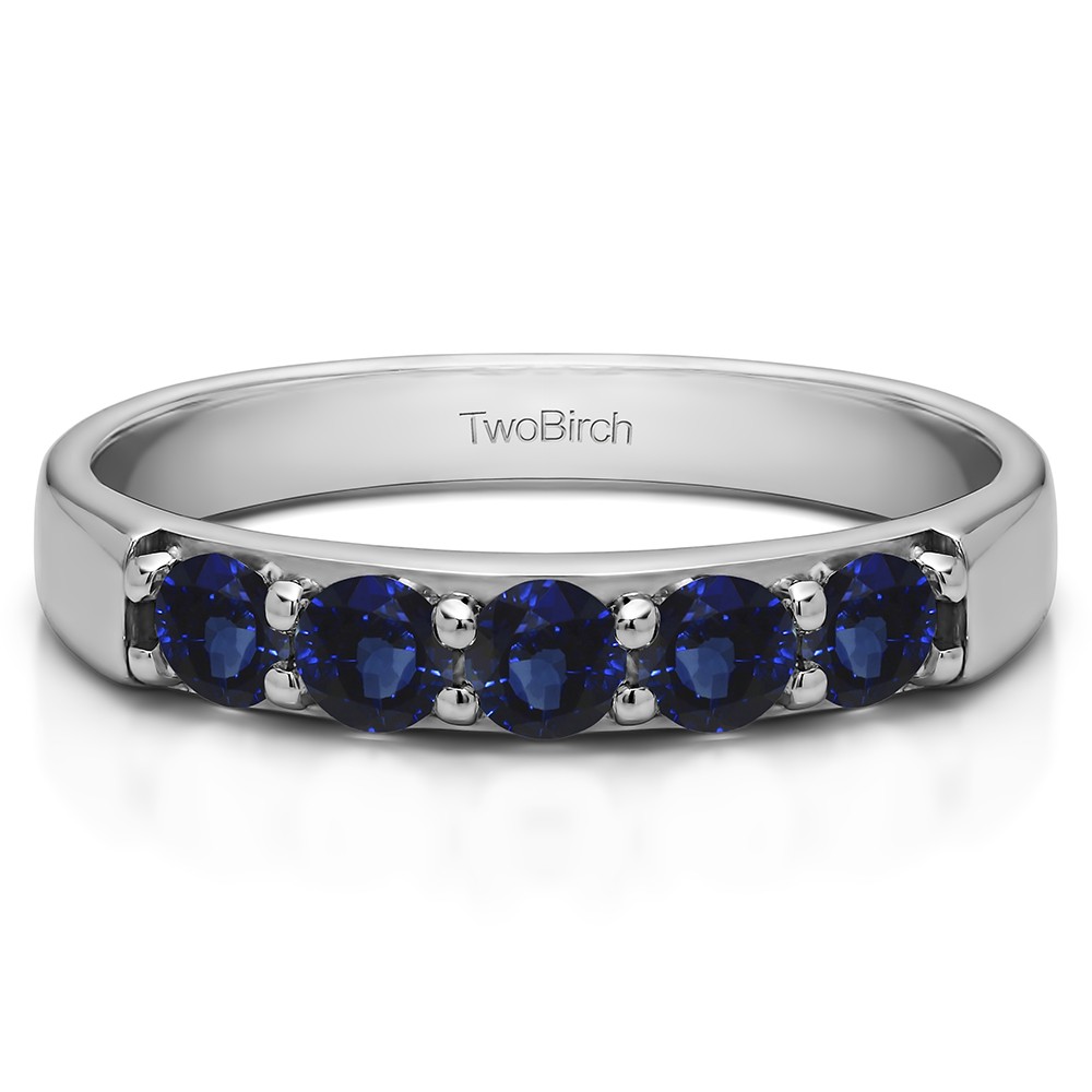 0.25 Carat Sapphire Five Stone Pave Set Anniversary Band