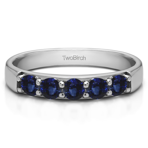 0.25 Carat Sapphire Five Stone Pave Set Anniversary Band