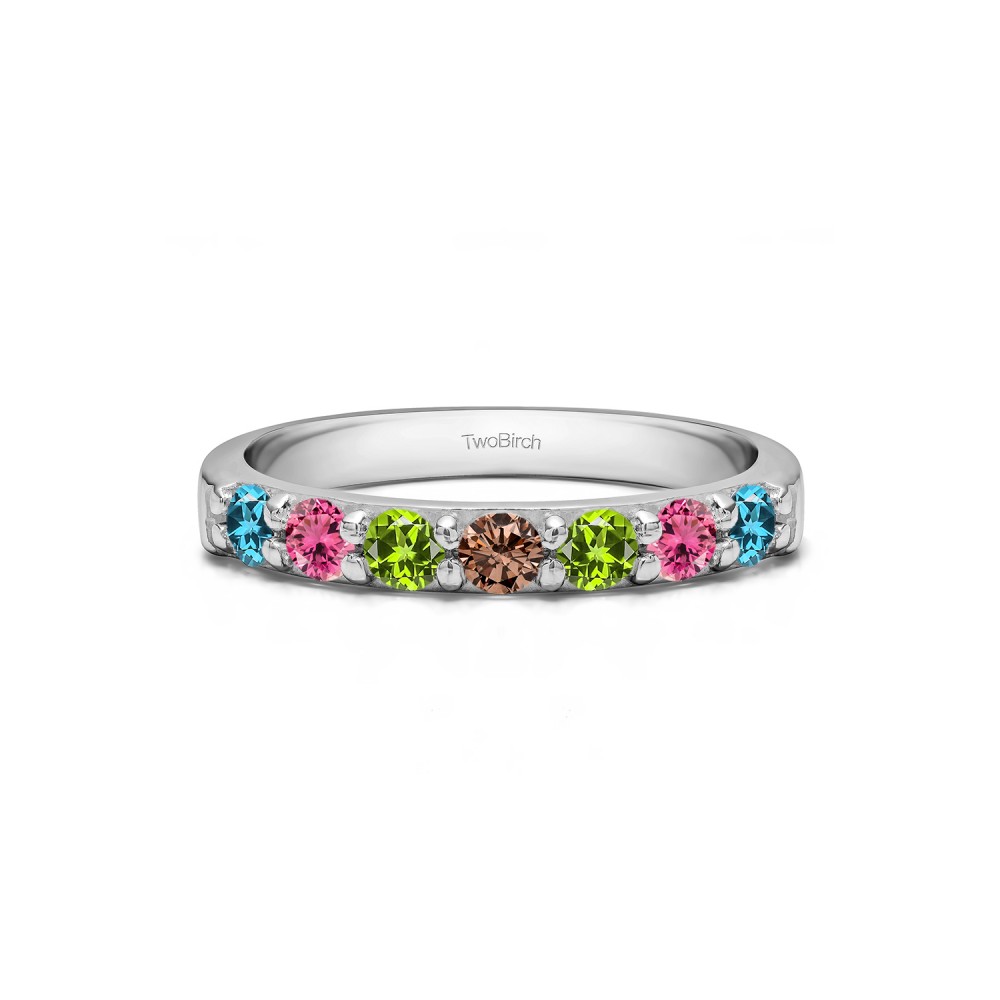 Genuine Birthstone Seven Stone Common Prong Wedding Ring (0.49 Carats)