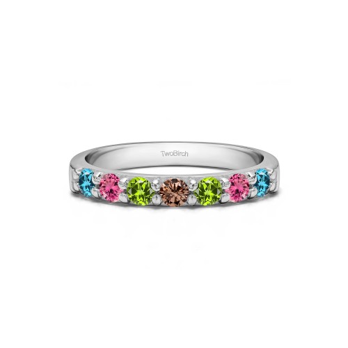 Genuine Birthstone Seven Stone Common Prong Wedding Ring (0.49 Carats)