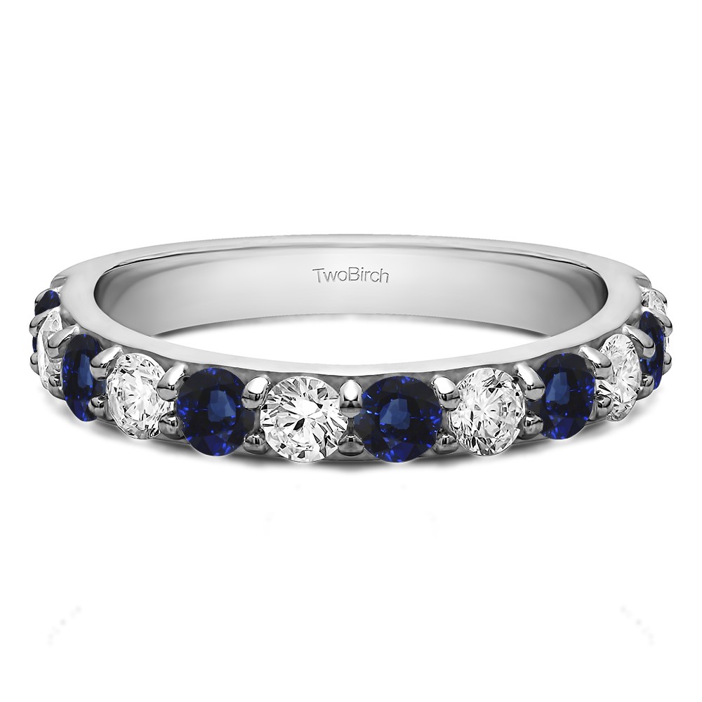0.24 Carat Sapphire and Diamond Twelve Stone Round Pave Set Wedding Band