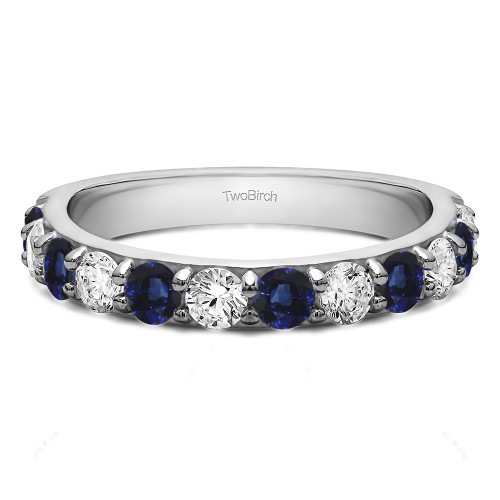 0.24 Carat Sapphire and Diamond Twelve Stone Round Pave Set Wedding Band