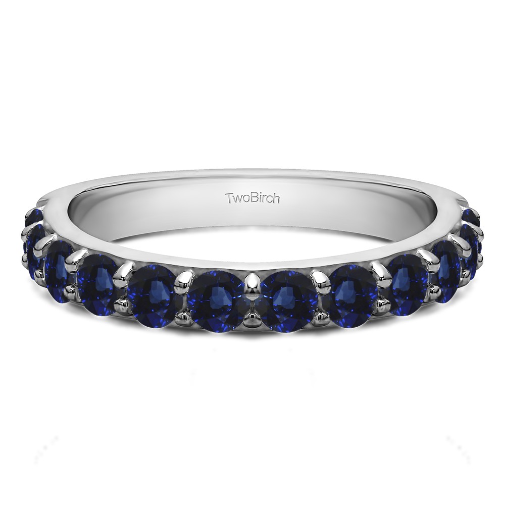 0.24 Carat Sapphire Twelve Stone Round Pave Set Wedding Band