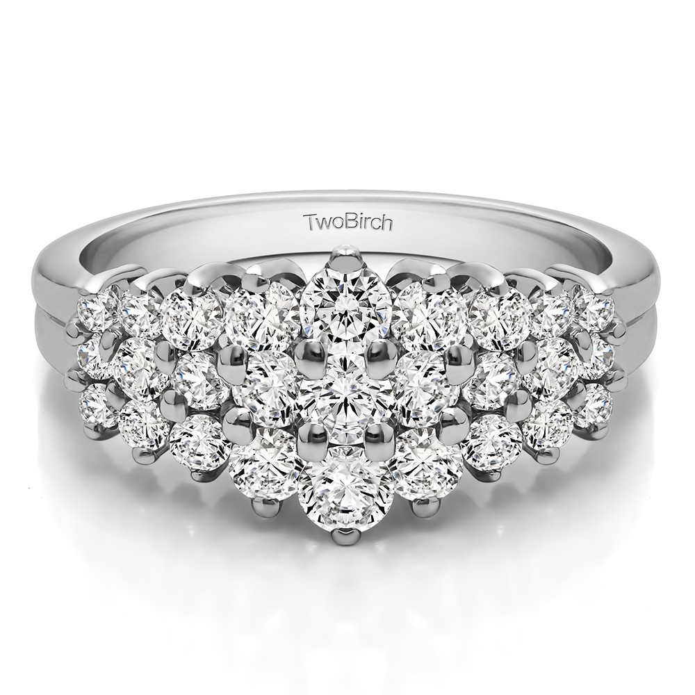 0.49 Carat Domed Three Row Shared Prong Anniversary Ring