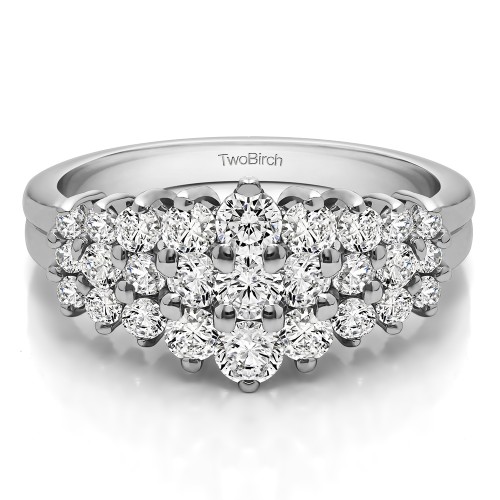 0.24 Carat Domed Three Row Shared Prong Anniversary Ring