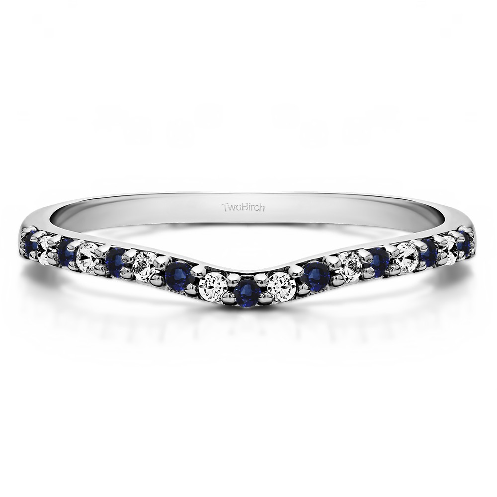 0.17 Ct. Sapphire and Diamond Delicate Contour Matching Wedding Ring
