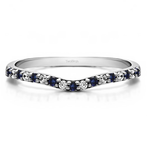 0.17 Ct. Sapphire and Diamond Delicate Contour Matching Wedding Ring
