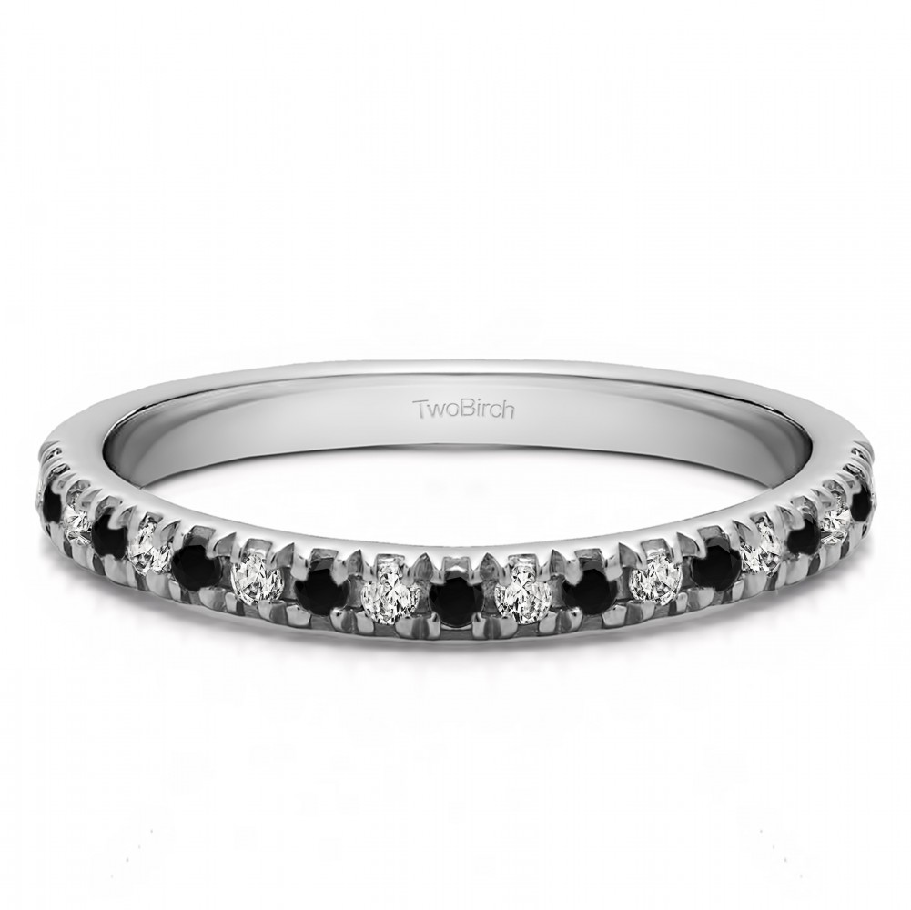 0.1 Carat Black and White Twenty Stone Domed French Cut Pave Set Wedding Ring