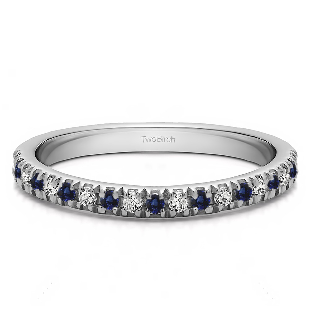 0.1 Carat Sapphire and Diamond Twenty Stone Domed French Cut Pave Set Wedding Ring