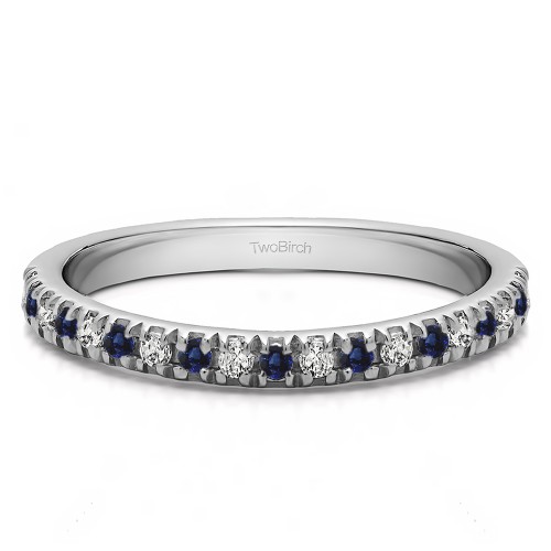 0.1 Carat Sapphire and Diamond Twenty Stone Domed French Cut Pave Set Wedding Ring