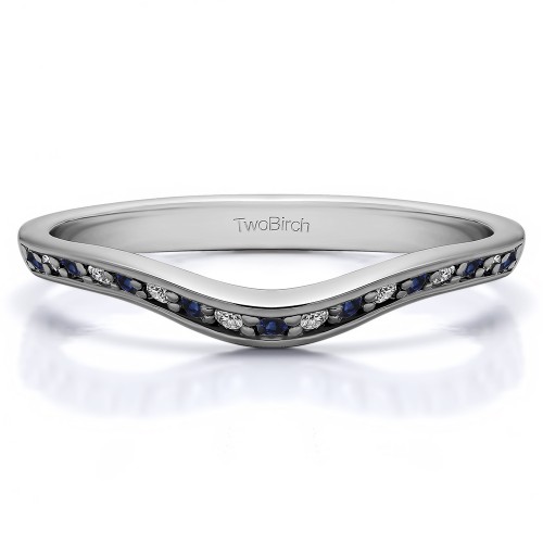 0.17 Ct. Sapphire and Diamond Thin Knife Edged Curved Anniversary Band