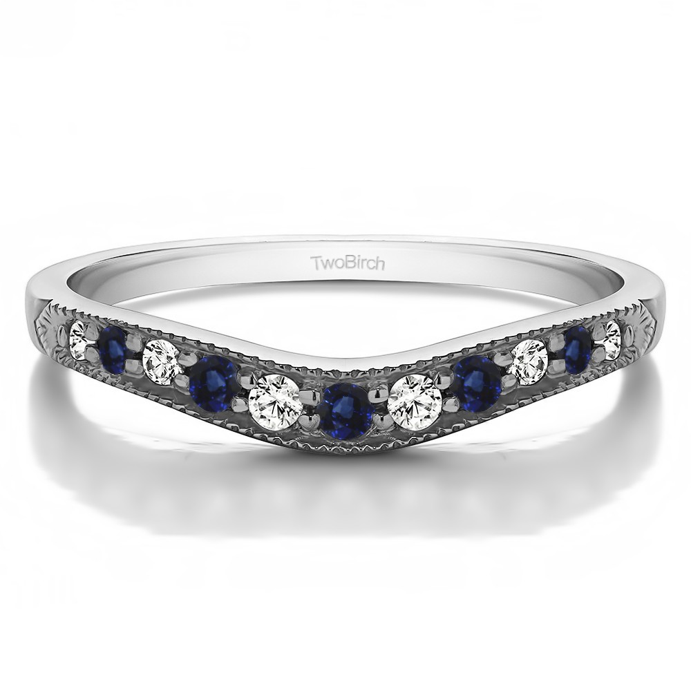 0.2 Ct. Sapphire and Diamond Millgrained Edge Shared Prong Shadow Band