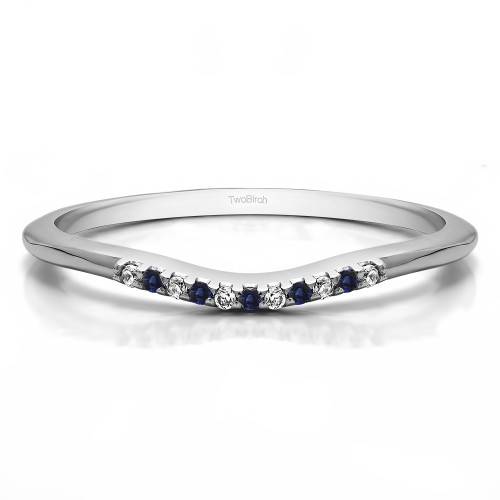 0.06 Ct. Sapphire and Diamond Thin Eleven Stone Shared Prong Curved Ring