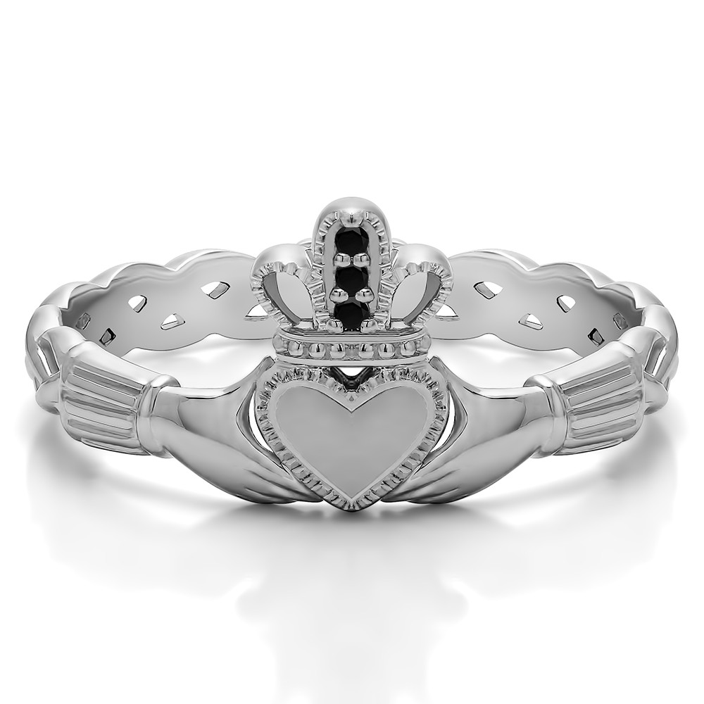 0.02 Carat Black Celtic Claddagh Wedding Ring