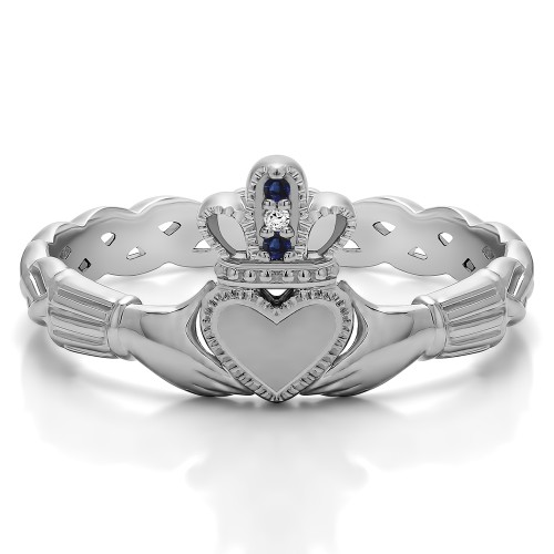 0.02 Carat Sapphire and Diamond Celtic Claddagh Wedding Ring