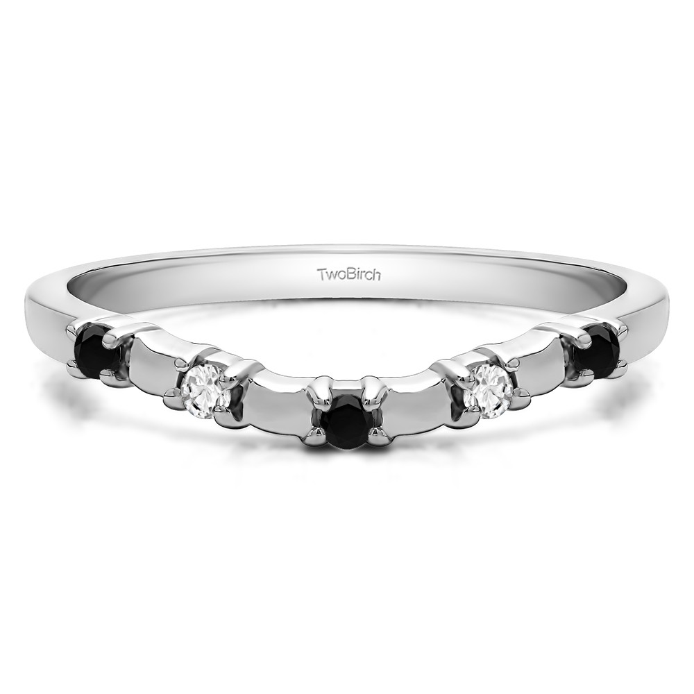 0.1 Ct. Black and White Five Stone Wide Bar Set Curved Contour Ring