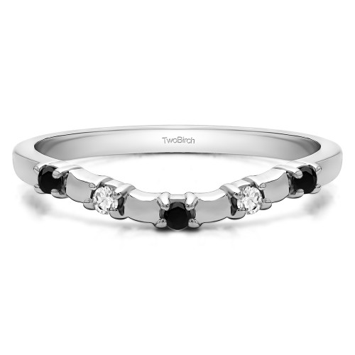 0.1 Ct. Black and White Five Stone Wide Bar Set Curved Contour Ring