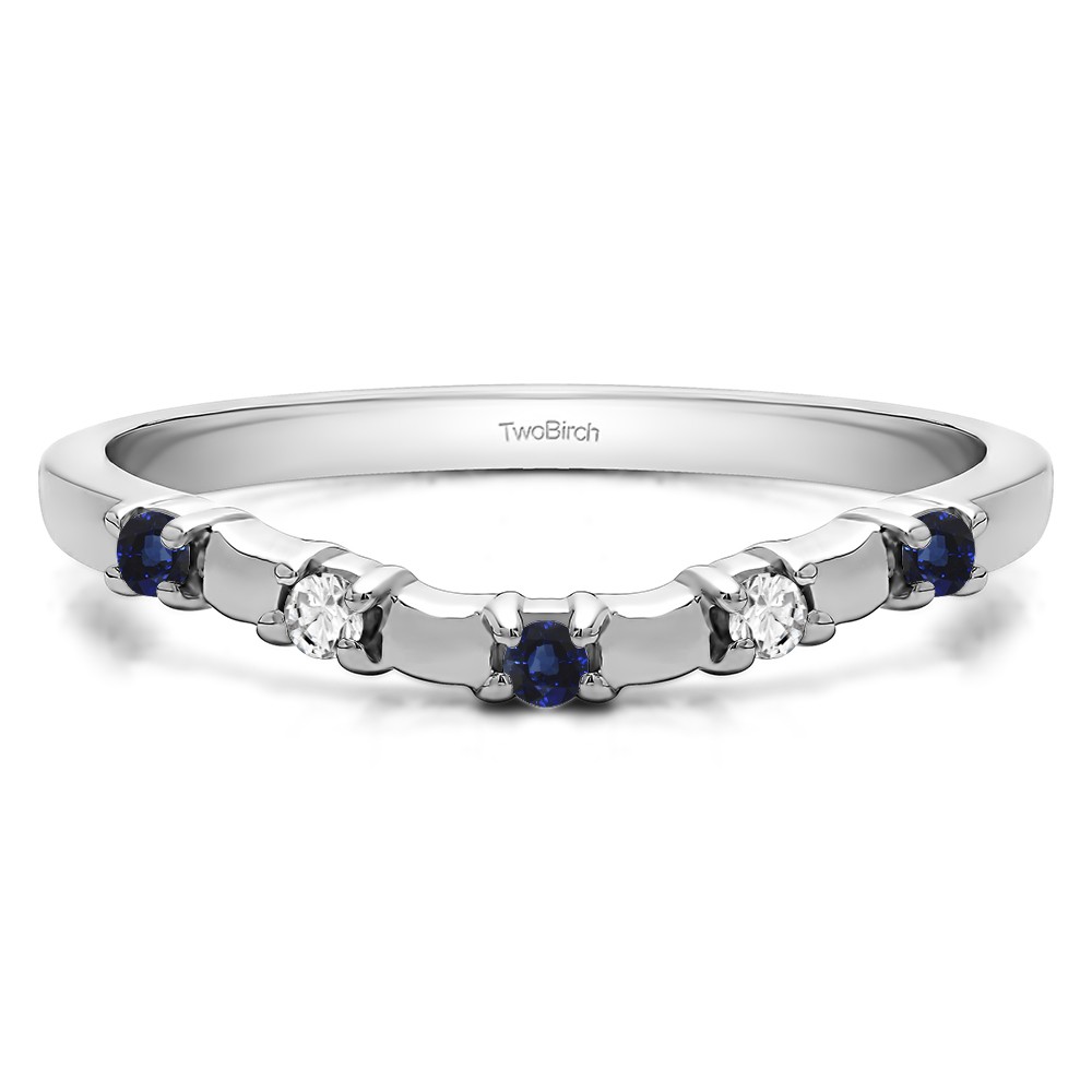 0.1 Ct. Sapphire and Diamond Five Stone Wide Bar Set Curved Contour Ring