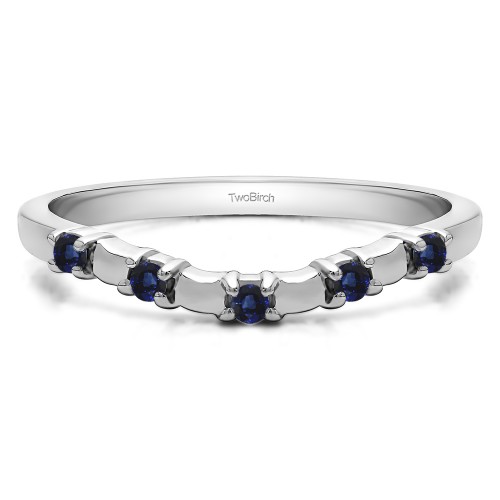 0.1 Ct. Sapphire Five Stone Wide Bar Set Curved Contour Ring