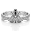 0.07 Carat Black and White Celtic Claddagh Wedding Ring with Pave Heart
