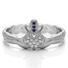 0.07 Carat Sapphire and Diamond Celtic Claddagh Wedding Ring with Pave Heart