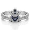 0.07 Carat Sapphire Celtic Claddagh Wedding Ring with Pave Heart