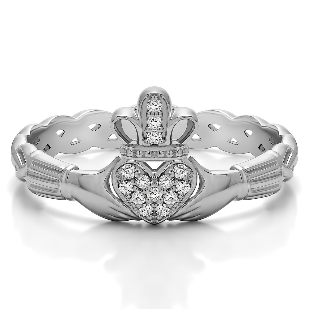 0.07 Carat Celtic Claddagh Wedding Ring with Pave Heart