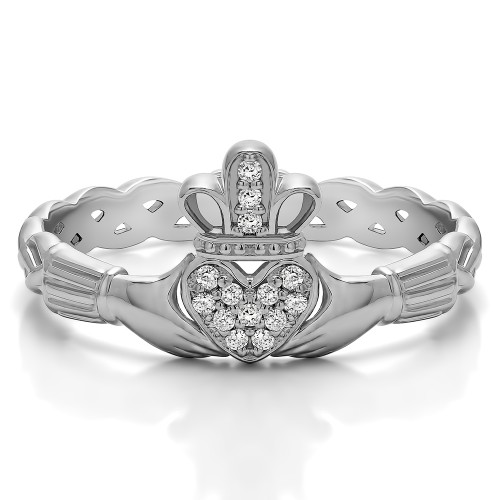 0.07 Carat Celtic Claddagh Wedding Ring with Pave Heart