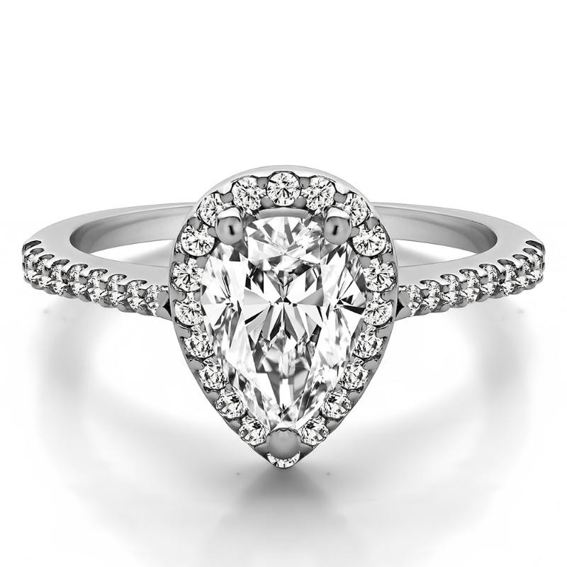 1 Ct. Pear Classic Halo Pave Engagement Ring